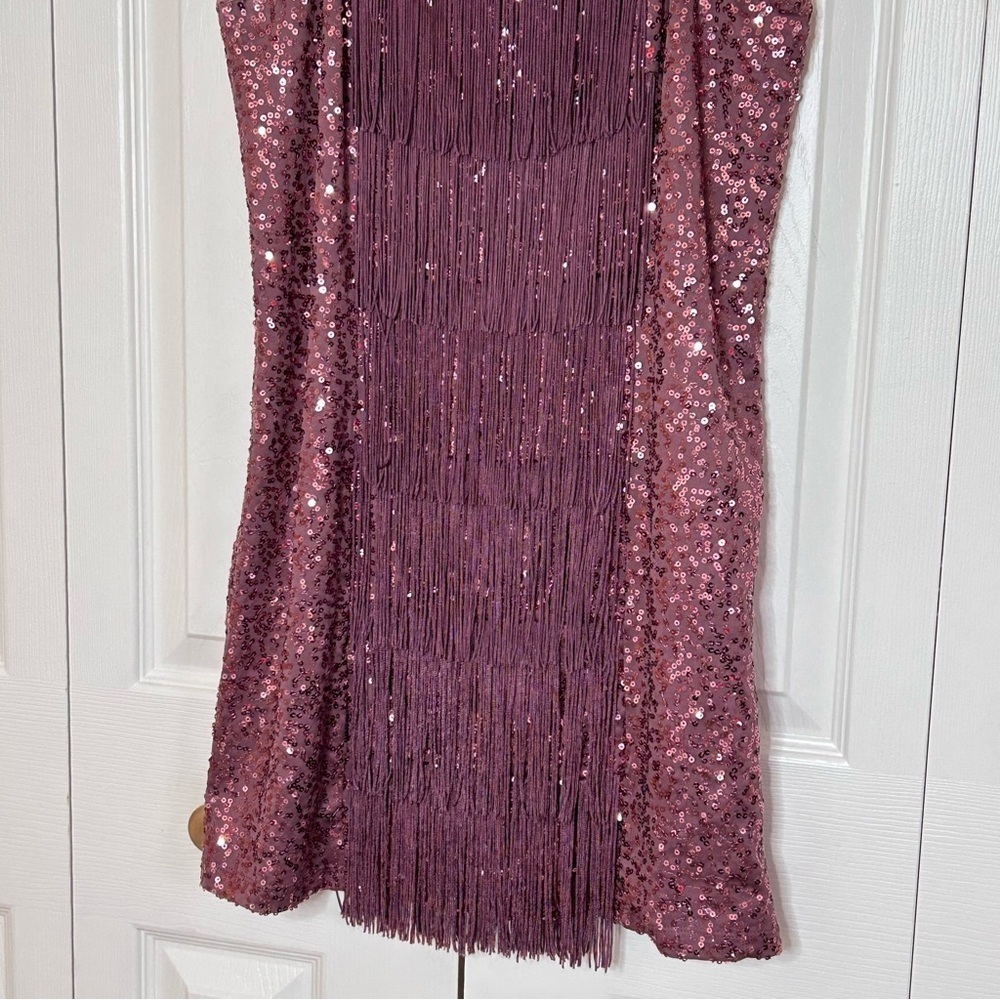 Bebe Plum Sequin Fringe Mini Dress Medium - Picture 6 of 16